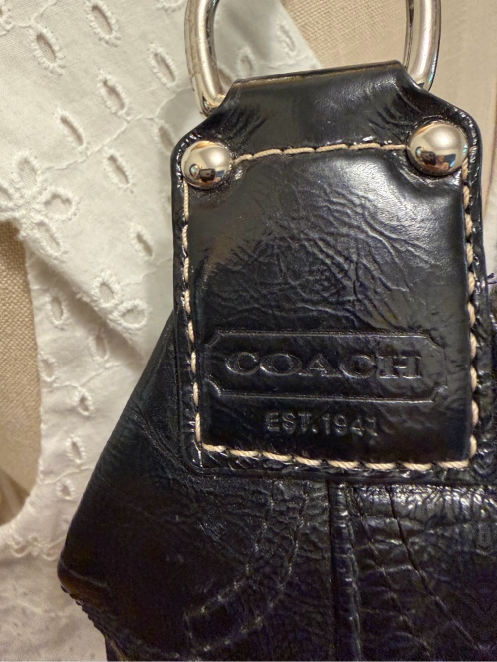 COACH Black Leather Shoulder Bag with Silver Hardware - Picture 6 of 10